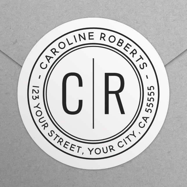 Pegatina Redonda Dirección de retorno blanca de las iniciales de mo (Subido por el creador)