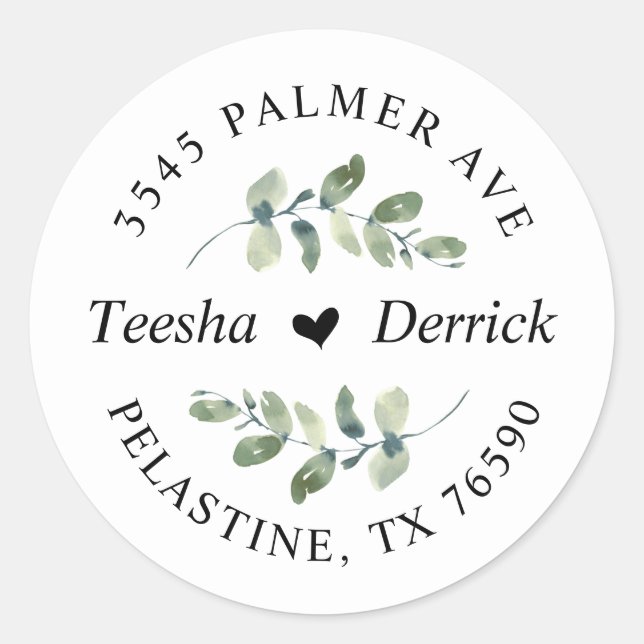 Pegatina Redonda Dirección de retorno Boda moderna Dirección de eco (Anverso)