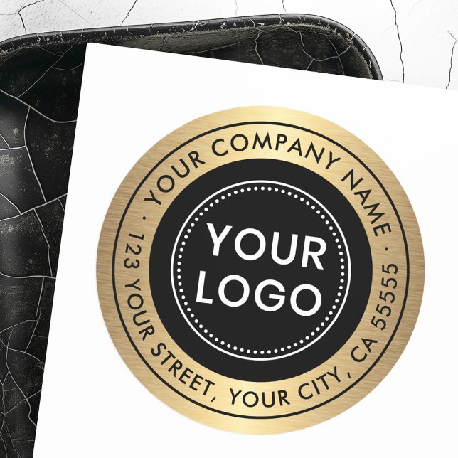 Pegatina Redonda Dirección de retorno comercial de degradado de col (Logo golden color gradient business return address classic round sticker)