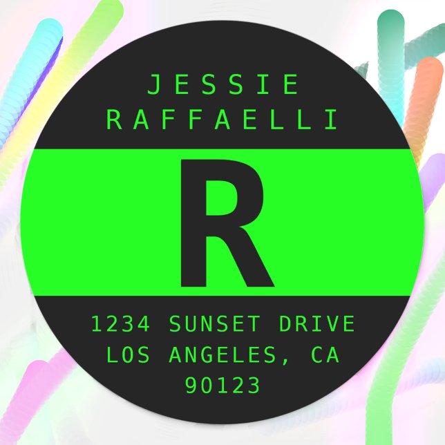 Pegatina Redonda Dirección de retorno de aspecto moderno verde eléc (Subido por el creador)