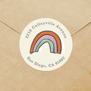 Pegatina Redonda Dirección de retorno de Baby Shower de arcoiris de