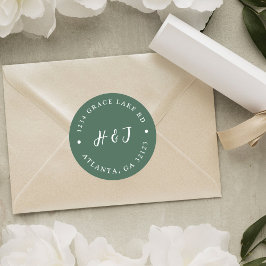 Pegatina Redonda Dirección de retorno de boda elegante y sencilla