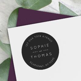 Pegatina Redonda Dirección de retorno de Boda negro moderna