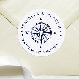 Pegatina Redonda Dirección de retorno de color blanco de la brújula