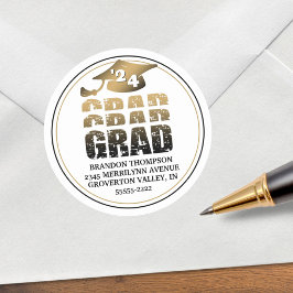 Pegatina Redonda Dirección de retorno de degradado de oro negro de