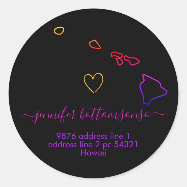 Pegatina Redonda Dirección de retorno de Hawái Firma arco iris (Anverso)
