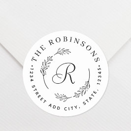 Pegatina Redonda Dirección de retorno de monograma de la guirnalda