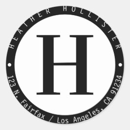 Pegatina Redonda Dirección de retorno de monograma de marco de círc