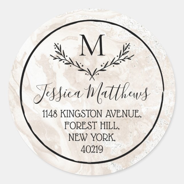 Pegatina Redonda Dirección de retorno de monograma del Personalizad (Anverso)