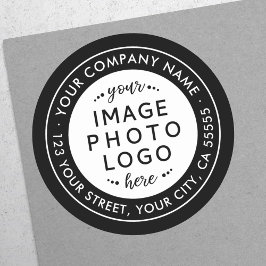 Pegatina Redonda Dirección de retorno de negocios en blanco y negro