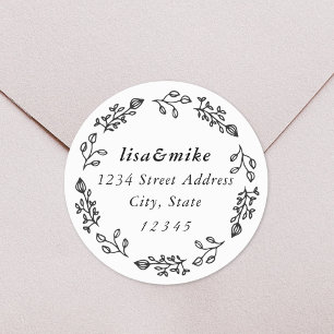 Pegatina Redonda Dirección de retorno del Boda de guirnaldas floral