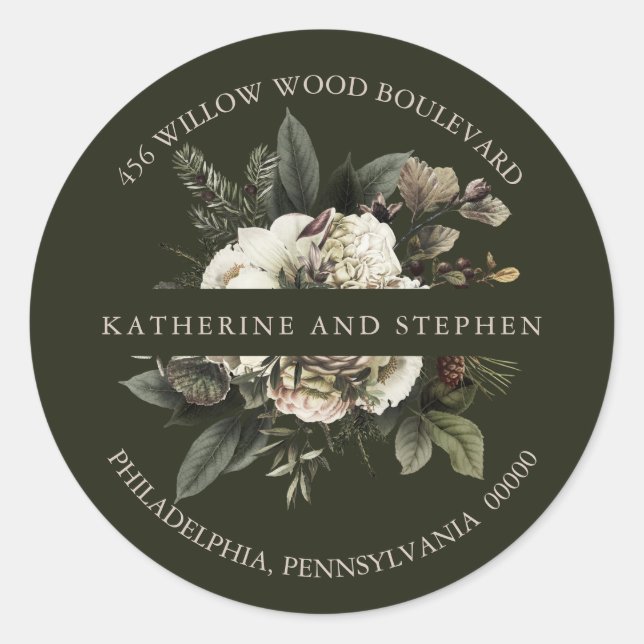 Pegatina Redonda Dirección de retorno del Boda floral rosa Boho Dus (Anverso)