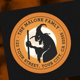 Pegatina Redonda Dirección de retorno del naranja de Halloween de B