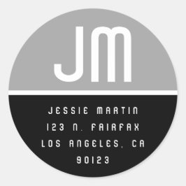 Pegatina Redonda Dirección de retorno en blanco y negro de color gr