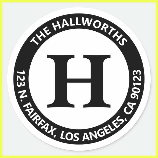 Pegatina Redonda Dirección de retorno en blanco y negro legible de  (Subido por el creador)