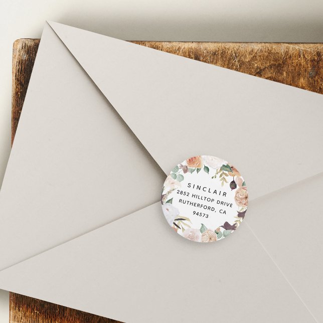 Pegatina Redonda Dirección de retorno floral de Boho Blooms (Subido por el creador)
