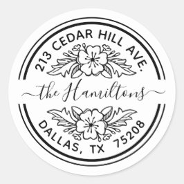 Pegatina Redonda Dirección de retorno Floral elegante