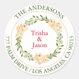 Pegatina Redonda Dirección de retorno, Flores de color de color, te