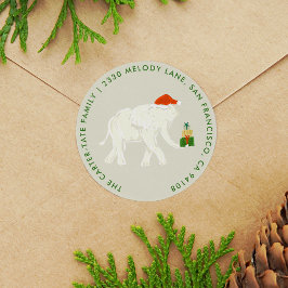 Pegatina Redonda Dirección de retorno ilustrada del elefante blanco