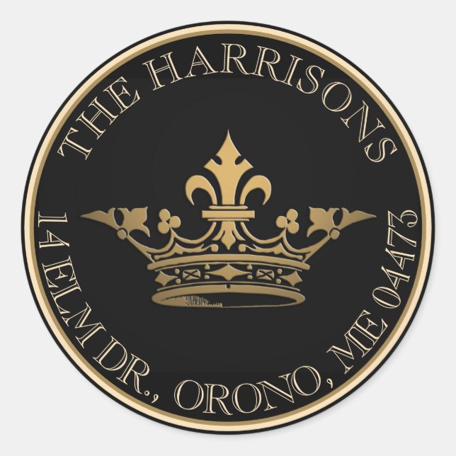 Pegatina Redonda Dirección de retorno negro de oro metálico de la C (Anverso)