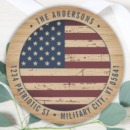 Pegatina Redonda Dirección de retorno patriótico de la bandera rusa