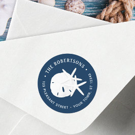 Pegatina Redonda Dirección de retorno redondo azul de la Marina de 