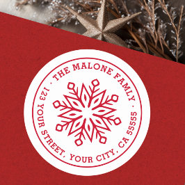 Pegatina Redonda Dirección de retorno rojo de copo de nieve mínima 