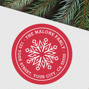 Pegatina Redonda Dirección de retorno rojo de copo de nieve mínima 