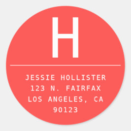 Pegatina Redonda Dirección de retorno rojo de coral Minimalista red