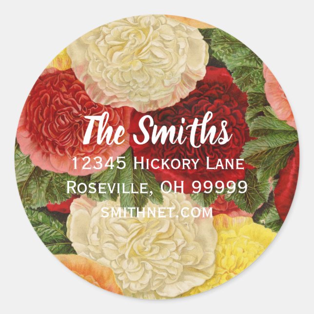 Pegatina Redonda Dirección de retorno Roses Amarillos Rojos Blancos (Anverso)