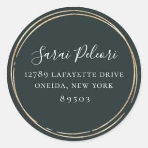 Pegatina Redonda Dirección de retorno verde esmeralda de marco dora