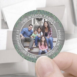 Pegatina Redonda Dirección de retorno y Navidades de fotografía veg