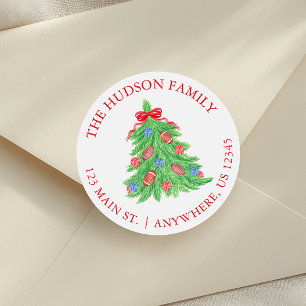 Pegatina Redonda Dirección del árbol de navidad del fútbol acuático