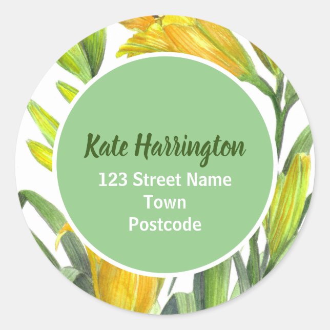 Pegatina Redonda Dirección del círculo de los lirios del día amaril (Anverso)