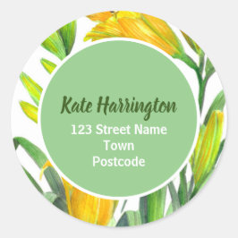 Pegatina Redonda Dirección del círculo de los lirios del día amaril