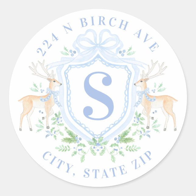 Pegatina Redonda Dirección del monograma del Escudo de ciervos Gran (Anverso)