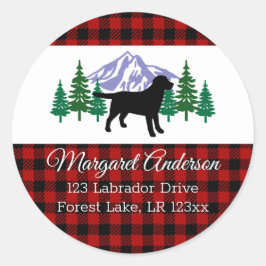 Pegatina Redonda Dirección Evergreen de esquema de labrador negro