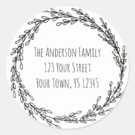 Pegatina Redonda Dirección floral Black White Wreath