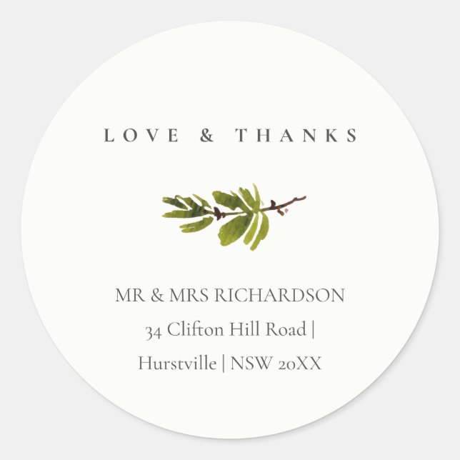 Pegatina Redonda Dirección mínima de follaje de bifurcación de pino (Anverso)