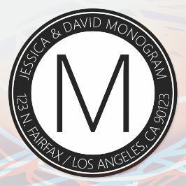 Pegatina Redonda Dirección moderna en blanco y negro y de retorno