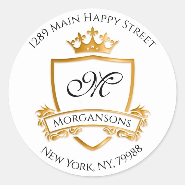 Pegatina Redonda Dirección Monograma Crown Royal White Golden RSVP (Anverso)