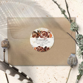 Pegatina Redonda Dirección Monograma de Hojas de Otoño Floral BOHO