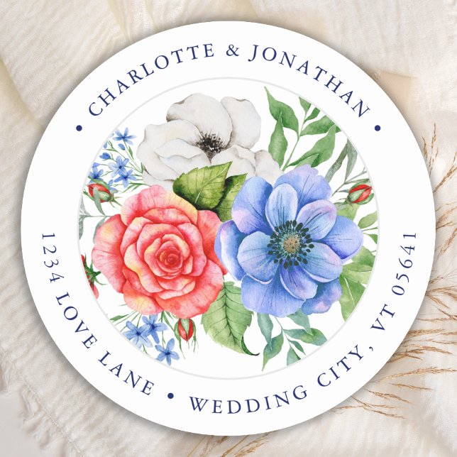 Pegatina Redonda Dirección Patriótica Floral Rojo Azul Blanco (Subido por el creador)