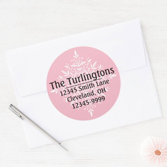 Pegatina Redonda Dirección personalizada de devolución de copo de n (Sobre)