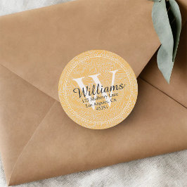 Pegatina Redonda Dirección personalizada de retorno floral de monog