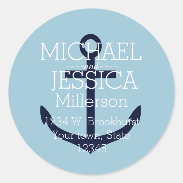 Pegatina Redonda Dirección personalizada del anclaje azul (Anverso)
