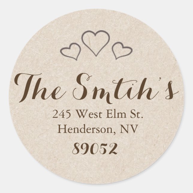 Pegatina Redonda Dirección Rustic Hearts Return (Anverso)