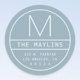 Pegatina Redonda Dirección y monograma de retorno modernos | Azul a