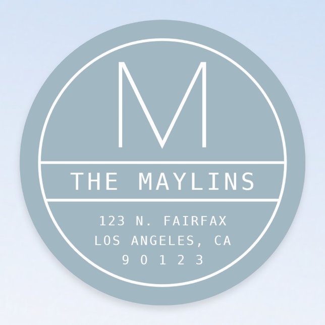 Pegatina Redonda Dirección y monograma de retorno modernos | Azul a (Subido por el creador)