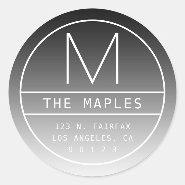 Pegatina Redonda Dirección y monograma de retorno modernos | Negro  (Anverso)